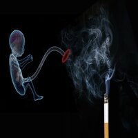 un feto aspirando el humo de un cigarrillo